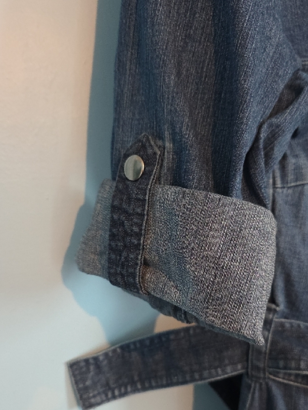 NWOT Denim Midi Shirt Dress with Belt - Dark Blue - Picture 5 of 7